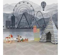 Hand Drawn Art City Architecture High Mountain Hot Air Balloon 3D Wallpaper Easy Install Feature Office Living Room Sofa Bedroom TV Background Wall Decoration-250cm×170cm