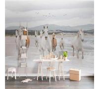 Hand Drawn Art Running Horse River Flying Birds 3D Wallpaper Silky Texture Home Study Office Grey Dining Room Sofa Bedroom Living Room TV Backdrop-350cm×256cm