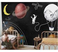 Hand Drawn Art Space Rocket Planet Astronaut 3D Wallpaper Silky Texture Home Study Office Grey Dining Room Sofa Bedroom Living Room TV Backdrop-300cm×210cm