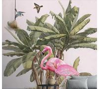 Hand Drawn Banana Tree Flying Birds Pink Flamingo 3D Wallpaper Easy Install Feature Office Living Room Sofa Bedroom TV Background Wall Decoration-300cm×210cm