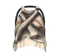 Hand Drawn Baseball Bats and Ball Baby Car Seat Canopy Cover, Multi Use Breathable Nursing Breastfeeding Covers for Mom Soft Stroller Sun Shade Newborn Shower Gift