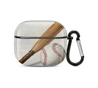 Hand Drawn Baseball Bats and Ball Bluetooth Earbuds Case Cover Full Body Shockproof Protection Hard Case Support Wireless Charging with Keychain Personalized Gift for AirPods 3