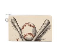 Hand Drawn Baseball Bats And Ball Canvas Coin Purse, Portable Zippered Change Pouch for Women, Small Wallet for Coins Keys Cards Lipstick