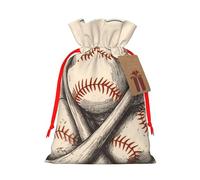 Hand Drawn Baseball Bats And Ball Christmas Drawstring Gift Bags Reusable Christmas Wrapping Bag W/Tags 4.7x6.9 Inch Xmas Treat Pouch Goody Bags Candy Treat Bag For Xmas Holiday Presents Party Favor
