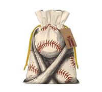 Hand Drawn Baseball Bats And Ball Christmas Drawstring Gift Bags Reusable Christmas Wrapping Bag W/Tags 8.3x11.8 Inch Xmas Treat Pouch Goody Bags Candy Treat Bag For Xmas Holiday Presents Party Favor