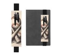Hand Drawn Baseball Bats And Ball Elastic Band Pen Holder Detachable Pu Leather Pen Sleeve Pouch Journal Pencil Holder Pencil Case Office Supplies Gift For Hardcover Journals Notebooks Planners