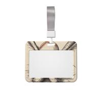 Hand Drawn Baseball Bats and Ball ID Badge Holder with Lanyard ID Card Holders Waterproof Plastic Name Card Case Sliding ID Protector Pouch Name Tag Holders for Office Work Business