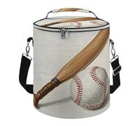 Hand Drawn Baseball Bats and Ball Insulated Cooler Bag, Collapsible & Leakproof Lunch Bag, Large Capacity Cooler for Picnic Travel Camping
