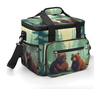Hand Drawn Bear Insulated Lunch Box Portable Cooler Bag Extra Large Lunch Bag Lunch Cooler Leakproof Ice Chest Thermal Cooler Shopping Bags for Beach, Picnic, Camping, Shopping