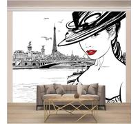 Hand Drawn Black and White Figures Architecture Tower Bridge 3D Wallpaper Textured Silk Easy Install Living Room Sofa Bedroom Dining Room Home Decoration Wall-150cm×105cm