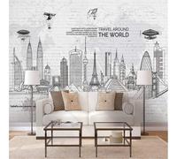 Hand Drawn Black and White Lines City Architecture Brick Walls 3D Wallpaper Premium Textured Silk Study Dining Living Room Bedroom Sofa TV Wall Easy Install-430cm×300cm