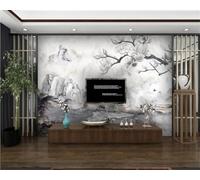 Hand Drawn Black and White Mountain Peaks Flowers Flying Birds 3D Wallpaper Premium Textured Silk Study Dining Living Room Bedroom Sofa TV Wall Easy Install-400cm×280cm