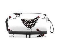 Hand Drawn Black Speckled Chickens Double Layer Cosmetic Bag for Women and Girls, Travel Toiletry Bag Makeup Handy Pouch Organiser Bag with Brush Compartment