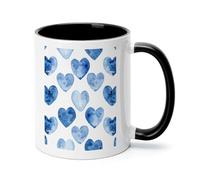 Hand Drawn Blue Heart Ceramic Coffee Mug with Handle 11 Ounces, Porcelain Mug Coffee Cup Tea Mug Water Cup Ideal for Coffee,Tea,Latte,Cappuccino,Microwave & Dishwasher Safe Unique Gift Cup