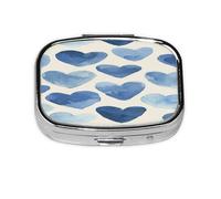 Hand Drawn Blue Heart Pattern Pill Case Pill Box Travel Pill Organizer Small Square Medicine Box for Purse & Pocket Gifts