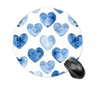 Hand Drawn Blue Heart Round Mouse Pad, Non-Slip Rubber Base Waterproof Washable, Computer Mouse Mat for Office Gaming Studying, Premium-Textured Durable Portable Circle Mousepad for Desktop PC Noteboo