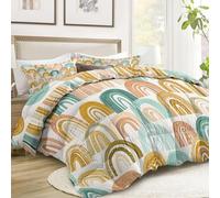 Hand drawn Bohemian Yellow Rainbow Coverless Duvet Double Size 200x200 cm 10.5 Tog, White Reversible Machine Washable Quilt for Children - Soft Hypoallergenic Anti-Allergy Bedding with 2 Pillowcase