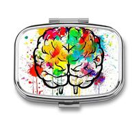 Hand Drawn Brain Pill Organizer Metal Pill Box - 2 Compartments, Sleek & Portable Medicine Case for Travel, Daily Use