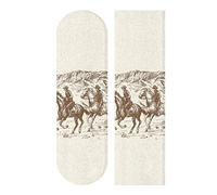 Hand Drawn Brown Retro American Wild West Desert Horse with Cowboy Waterproof Skateboard Grip Tape, Anti Slip Longboard Scooter Griptapes, Durable Sand Paper Sheet Sticker Sandpaper 10" x 44"