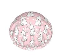 Hand Drawn Bunny And Heart Reusable Elastic Bath Waterproof Shower Cap For Womens, Caps For Girls Spa Home Use,Hotel And Hair Salon
