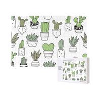 Hand Drawn Cactus Print,300 Pieces Wooden Jigsaw Family Game Jigsaw Puzzles for Adults Teens Home Decor