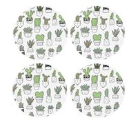Hand Drawn Cactus Print,Round MDF Cork Coasters, Mugs Pad, Cups Mat Set of 4 Drinks Coasters