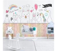 Hand Drawn Cartoon Animal Fox Bear Rabbit Horse 3D Wallpaper Textured Silk Easy Install Living Room Sofa Bedroom Dining Room Home Decoration Wall-300cm×210cm