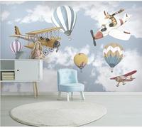 Hand Drawn Cartoon Animal Giraffe Hot Air Balloon Aeroplane 3D Wallpaper Easy Install Feature Office Living Room Sofa Bedroom TV Background Wall Decoration-300cm×210cm