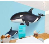Hand Drawn Cartoon Art Animal Killer Whale 3D Wallpaper Silky Texture Home Study Office Grey Dining Room Sofa Bedroom Living Room TV Backdrop-150cm×105cm