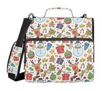 Hand - Drawn Cartoon Christmas Seamless Pattern 1.5-Inch 3-Ringing Zippered Binder Bag with Strap Multiple Pockets Zippered Portfolio Suitable for Middle School