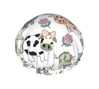 Hand Drawn Cartoon Cow,Shower Cap Nightcap Double Layer Waterproof Elastic Bath Cap Reusable Hair Cap