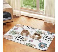 Hand Drawn Cartoon Cow,Waterproof Pet Feeding Mat,PU Leather Placemats for Cat Dog Water Bowl,Food Mats,40x60cm