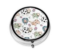 Hand Drawn Cartoon CowMeta Pill Box 3 Compartment Medicine Case,Portable Organizer