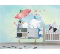 Hand Drawn Cartoon Cute Rabbit Umbrella Butterfly 3D Wallpaper Silky Texture Home Study Office Grey Dining Room Sofa Bedroom Living Room TV Backdrop-300cm×210cm