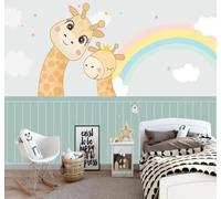 Hand Drawn Cartoon Fresh Giraffe Rainbow 3D Wallpaper Easy Install Feature Office Living Room Sofa Bedroom TV Background Wall Decoration-430cm×300cm