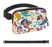 Hand Drawn Cartoon Mermaid Fanny Packs for Women Men, Crossbody Belt Bag with Zipper Pockets,Waterproof Waist Packs with Adjustable Strap for Workout Running Traveling Hiking, Multicolor, One Size