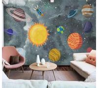 Hand Drawn Cartoon Planet Universe Rocket 3D Wallpaper Easy Install Feature Office Living Room Sofa Bedroom TV Background Wall Decoration-350cm×256cm