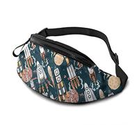 Hand Drawn Cartoon Rockets Planets Casual Fanny Waist Pack Bag Adjustable Lightweight Sport Belt Waist Bag for Sports Running Hiking Biking Walking