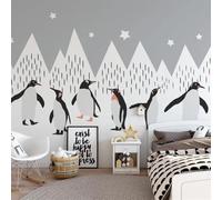 Hand Drawn Cartoon Snowy Mountains Animals Penguins and Stars 3D Wallpaper Luxury Silk Study Dining Feature Sofa Grey Bedroom Living Room Tv Decorative Wall-250cm×170cm