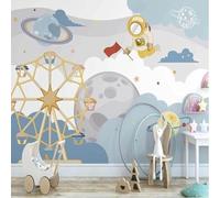 Hand Drawn Cartoon Spaceship Astronaut 3D Wallpaper Textured Silk Easy Install Living Room Sofa Bedroom Dining Room Home Decoration Wall-250cm×170cm