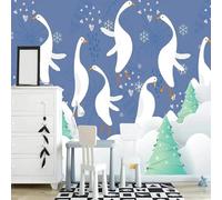 Hand Drawn Cartoon Swans Trees Snowy Landscape 3D Wallpaper Luxury Home Dining Decor Paste Sofa Living Room The Wall for Bedroom Mural-150cm×105cm