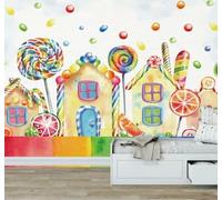 Hand Drawn Cartoon Sweets Houses Lollipops 3D Wallpaper Easy Install Feature Office Living Room Sofa Bedroom TV Background Wall Decoration-430cm×300cm