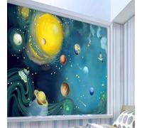 Hand Drawn Cartoon Watercolour Space Universe Planets 3D Wallpaper Silky Texture Home Study Office Grey Dining Room Sofa Bedroom Living Room TV Backdrop-150cm×105cm