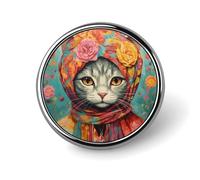Hand Drawn Cat Badge Holder Personalized Metal Button Pin Fashion Round Badge with Pattern Pin DIY Button Badges Exquisite Brooch Crafts Gift Clothes Decorative Pins
