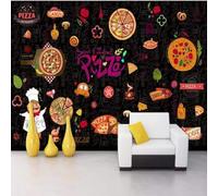 Hand Drawn Chalkboard Cartoon Food Pizza Western Restaurant 3D Wallpaper Premium Textured Silk Study Dining Living Room Bedroom Sofa TV Wall Easy Install-250cm×170cm