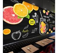 Hand Drawn Chalkboard Orange Lemon Fruit Juice Drinks 3D Wallpaper Easy Install Feature Office Living Room Sofa Bedroom TV Background Wall Decoration-350cm×256cm