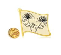 Hand Drawn Chrysanthemum Line Illustration Golden Metal Flag Lapel Pin Badge