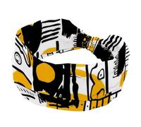 Hand Drawn Color Blocks Black and Yellow Headbands for Women Girls, Soft Wide Headband, Stretchy Knotted Headwraps, Fashion Sports Hairdband for Yoga, Workout, Gym, Running