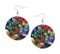 Hand Drawn Color Butterfly Leather Round Earrings Color Valentine'S Day Festival Activities Fashion Women'S