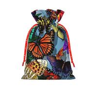 Hand Drawn Color Butterfly Linen Drawstring Gift Bag Xmas Party Candy Bag Reusable Storage Pouches